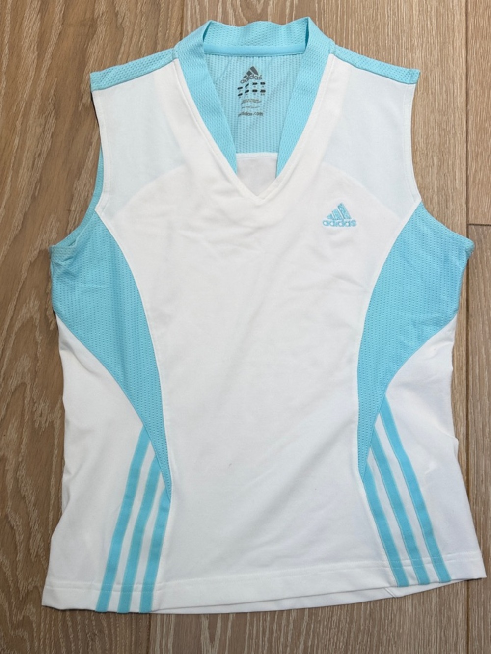 adidas Women’s White & Light Blue Sleeveless Athletic Tank